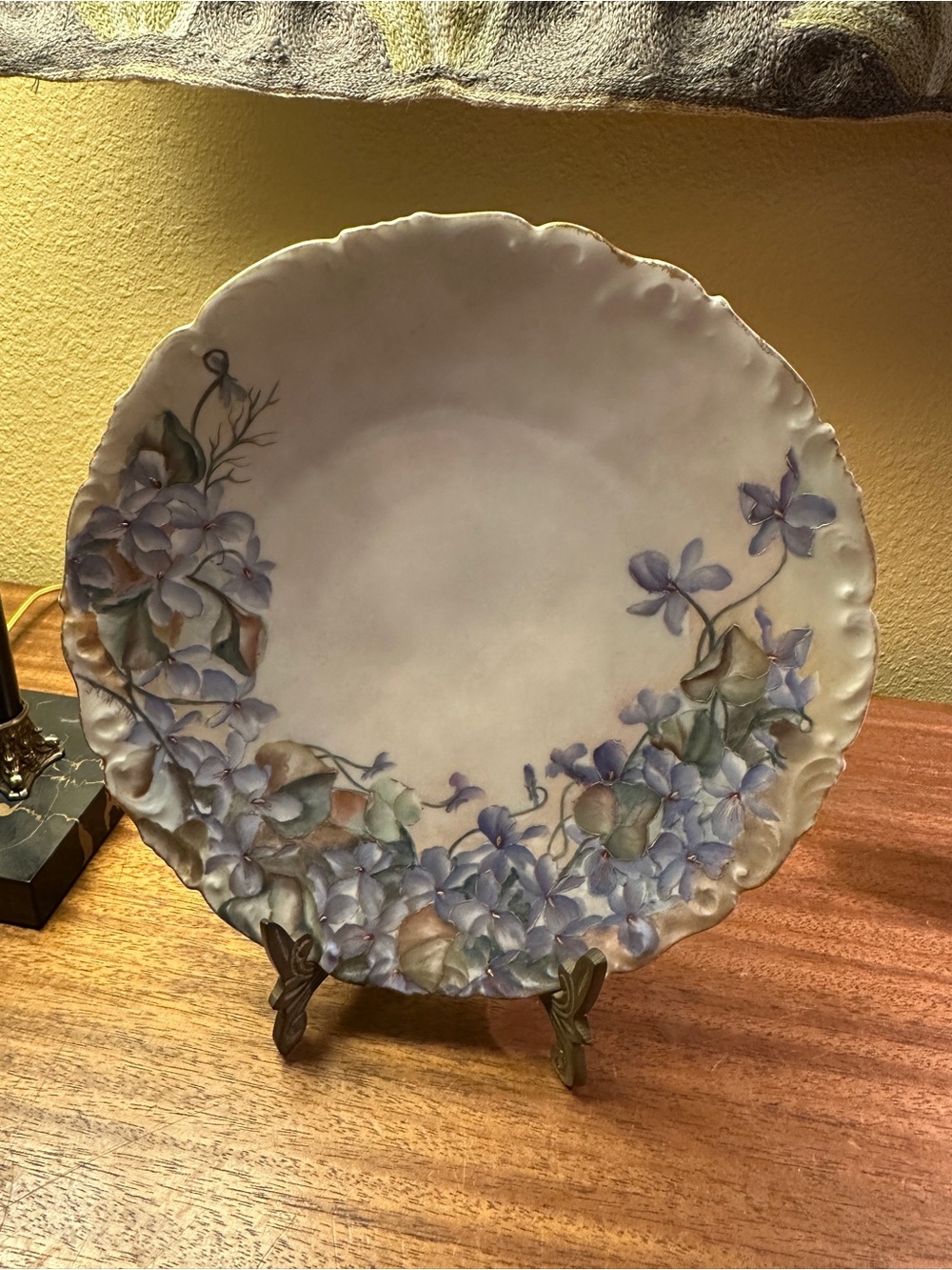Vintage Lavender and Green Floral Decorative Plate